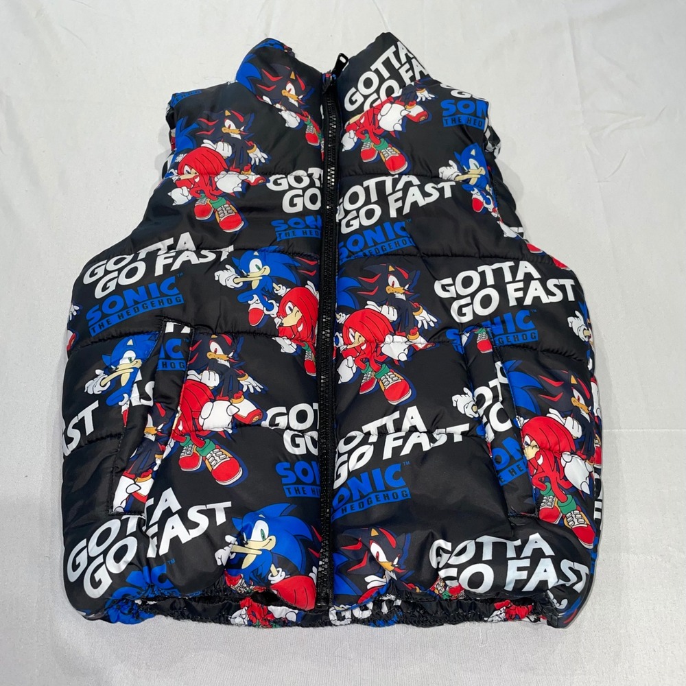 H&M Sonic the Hedgehog Puffer Vest Boys Size 5T-6 Gotta Go Fast Sega Black